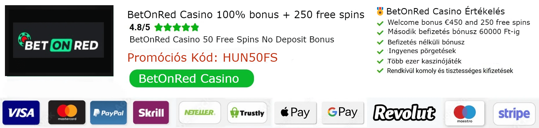 BetOnRed Casino 50 ingyenes pörgetése bónusz