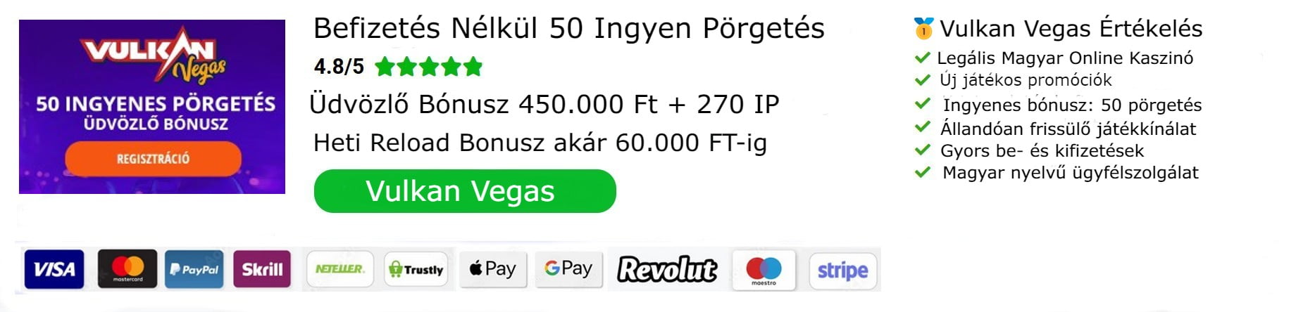 Vulkan Vegas 50 ingyenes pörgetés